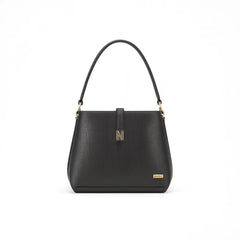 Velanzy Croc-Textured Shoulder Tote – Black Luxe