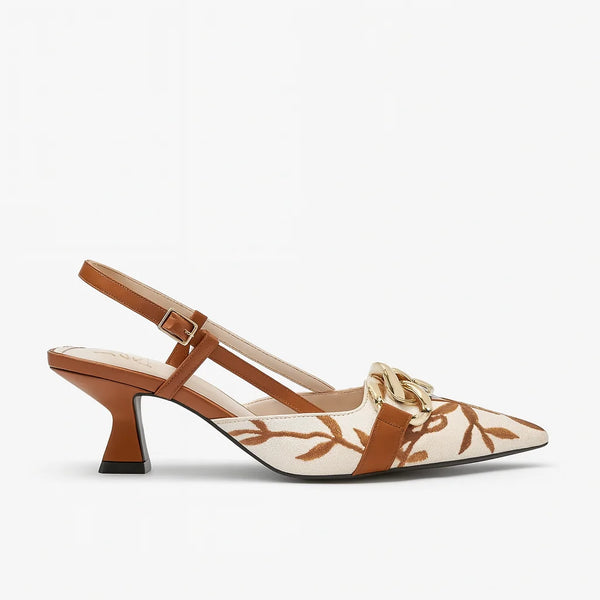ZARA Women’s Floral Embroidered Chain Decor Pumps – With Brand Box