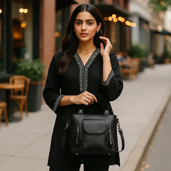 Velanzy Dual-Zip Handbag – Midnight Noir Velvet