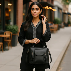 Velanzy Dual-Zip Handbag – Midnight Noir Velvet