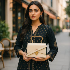 Velanzy Luxe Flap Satchel – Cream Cloud