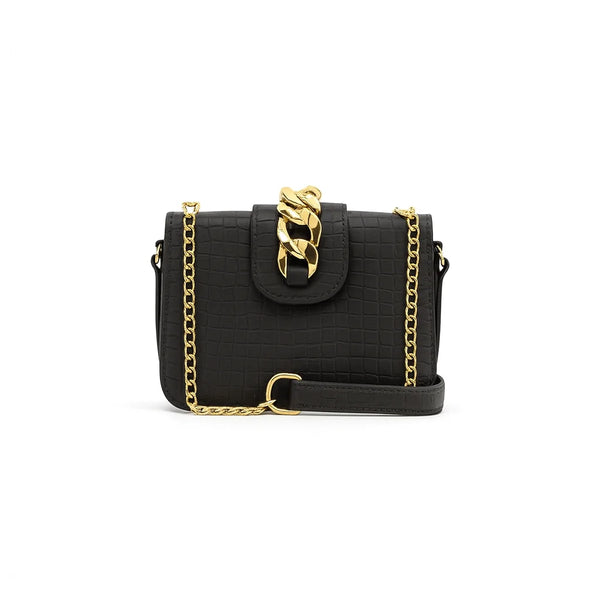 Velanzy Luxe Mini Croc Clutch – Noir Chain Edition