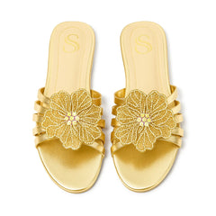 Glitz Flora Flats – Elegant Women’s Footwear in Black & Golden