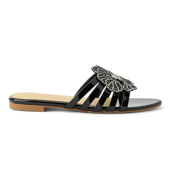 Glitz Flora Flats – Elegant Women’s Footwear in Black & Golden