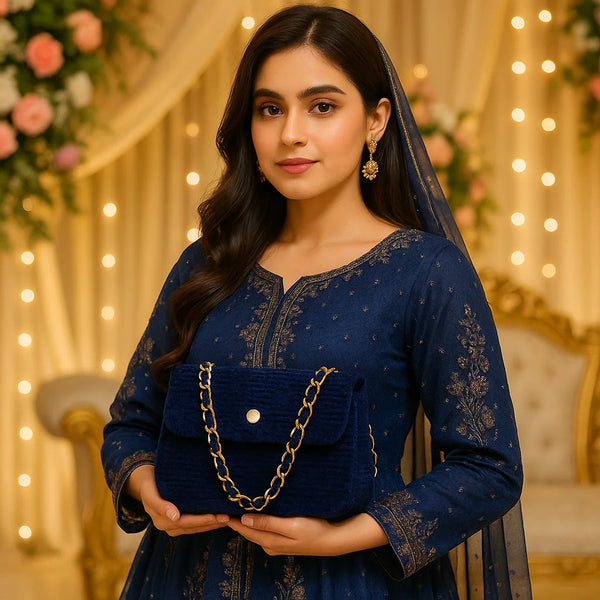 Handmade Canvas Sheet Shoulder Bag with Golden Chain