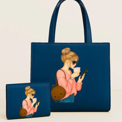 High Quality Canvas Tote Bag with Matching Wallet (2pcs Set)