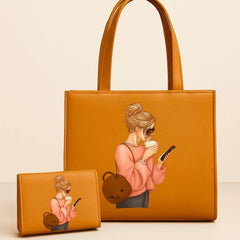 High Quality Canvas Tote Bag with Matching Wallet (2pcs Set)