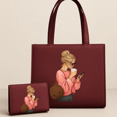High Quality Canvas Tote Bag with Matching Wallet (2pcs Set)