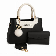 High Quality Synthetic Leather 2-Piece Handbag Set with Long Belt & Keychain