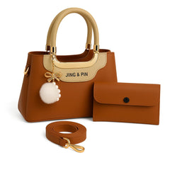 High Quality Synthetic Leather 2-Piece Handbag Set with Long Belt & Keychain
