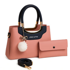 High Quality Synthetic Leather 2-Piece Handbag Set with Long Belt & Keychain