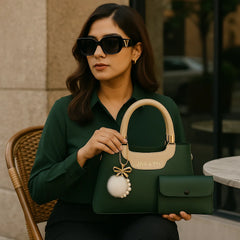 High Quality Synthetic Leather 2-Piece Handbag Set with Long Belt & Keychain