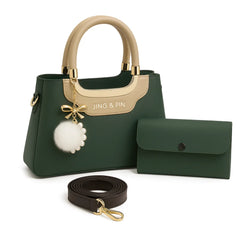 High Quality Synthetic Leather 2-Piece Handbag Set with Long Belt & Keychain