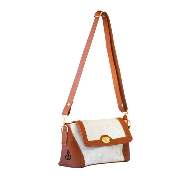 Velanzy Elegant Dual-Tone Flap Bag – Classic Brown & Cream