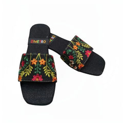 Velanzy Formal Embroidered Flats – Classic Black Elegance