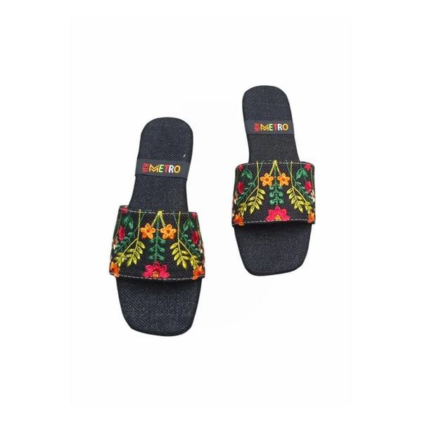 Velanzy Formal Embroidered Flats – Classic Black Elegance