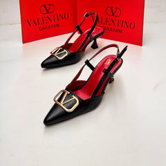 Women's Designer-Inspired Slingback Heels – Gold Buckle Edition