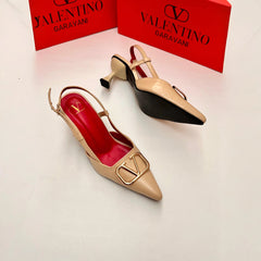 Women's Designer-Inspired Slingback Heels – Gold Buckle Edition