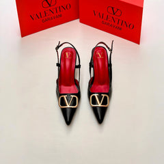 Women's Designer-Inspired Slingback Heels – Gold Buckle Edition