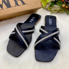 ZARA-Inspired Women's Rhinestone Fancy Flat Slippers