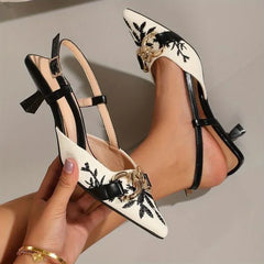 ZARA Women’s Floral Embroidered Chain Decor Pumps – With Brand Box