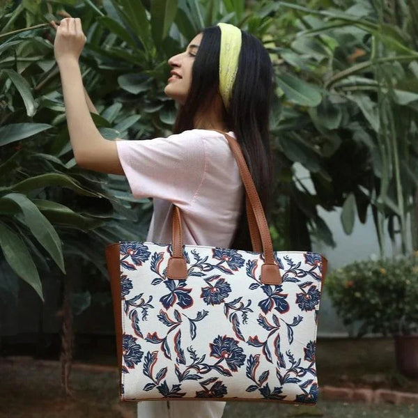 Zellbury Premium Canvas Tote Bag with Rexine Finish & Zip Closure