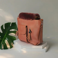 Velanzy Dual-Zip Handbag – Caramel Rust Velvet