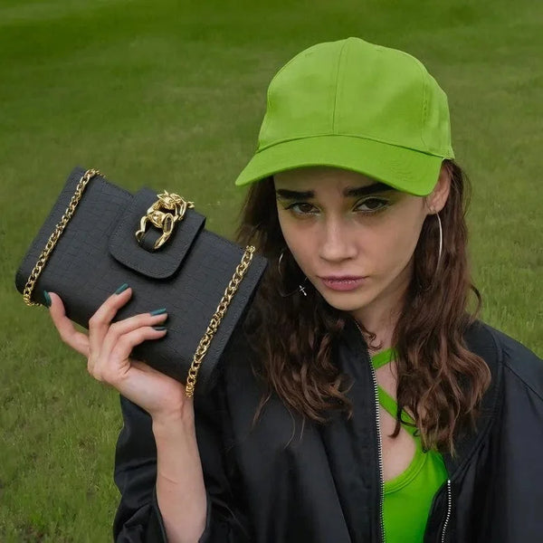 Velanzy Luxe Mini Croc Clutch – Noir Chain Edition