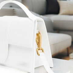 Velanzy Sleek Tab Flap Bag – Pure White Grace