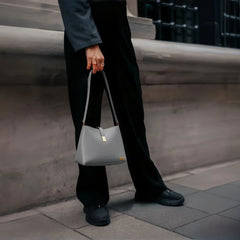 Velanzy Croc-Textured Shoulder Tote – Stone Grey Luxe