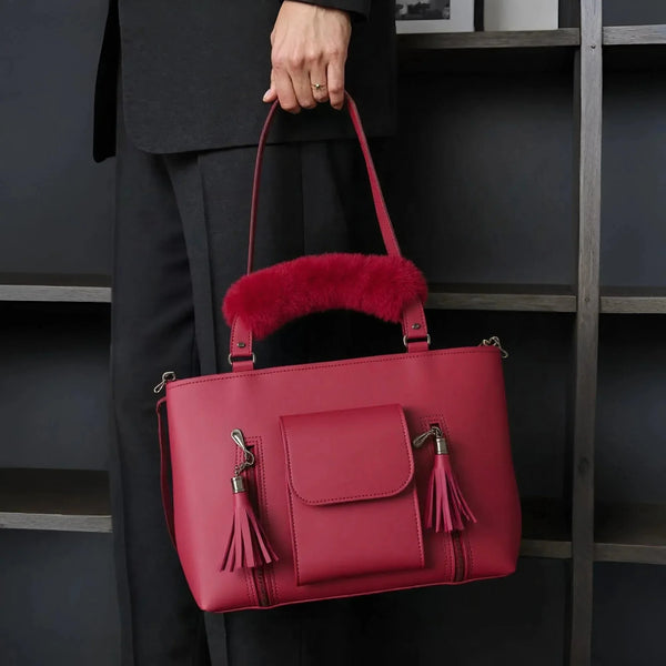 Velanzy Dual-Zip Handbag – Cherry Rouge Velvet