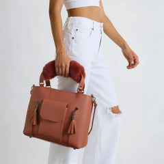 Velanzy Dual-Zip Handbag – Caramel Rust Velvet