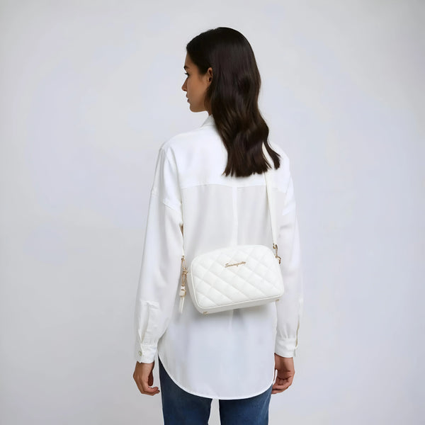 Velanzy Embroidered Elegance – White PU Shoulder Charm