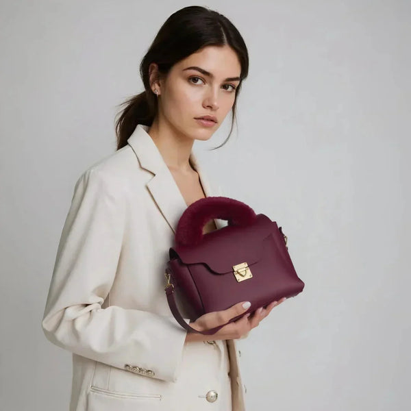 Velanzy Luxe Satchel – Deep Crimson Velvet