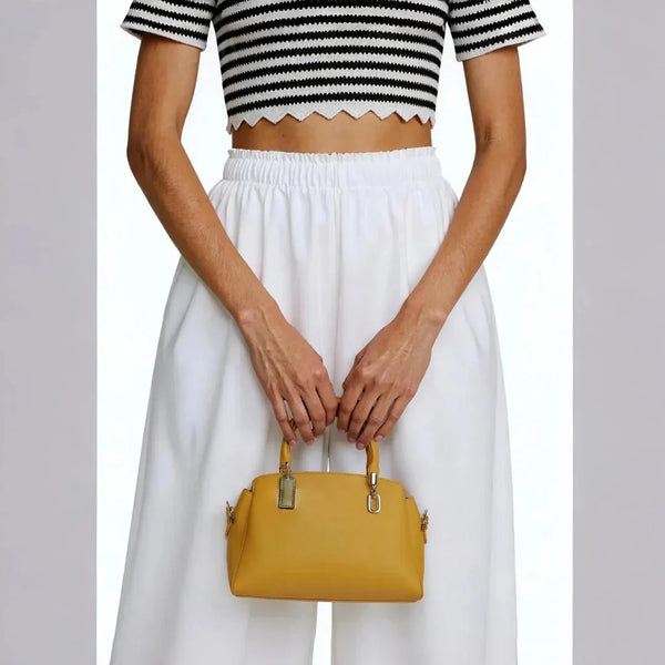 Velanzy Sleek Curve Tote – Mustard Gold Shine